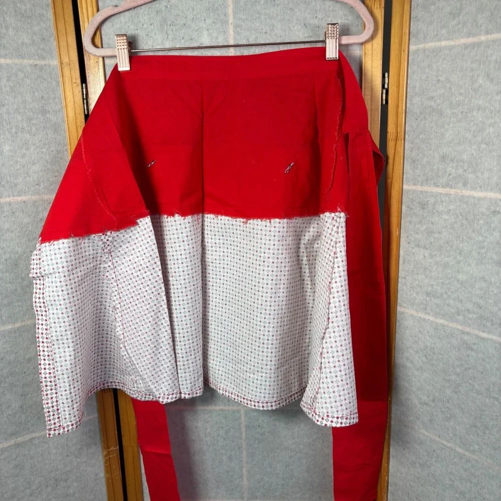 Unbranded Half Apron OS Red‎ White Vintage Style Rick Rack Button Trim Cotton